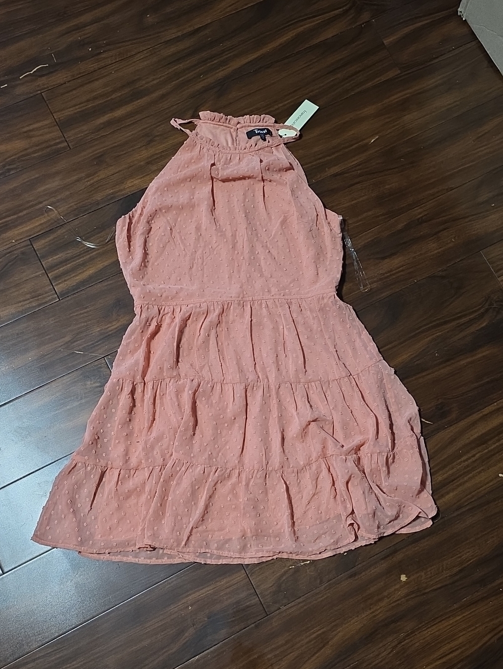 Trixxi Peach-Pink Halter Tiered Dot Dress for Girls